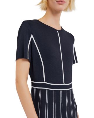 Contrast Piping Jewel Neck A Line Dress