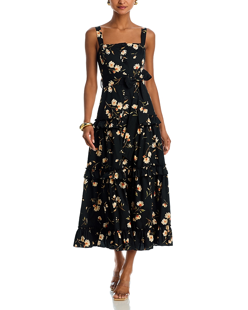 Aqua Floral Belted Midi Dress - Exclusive In Black Multi