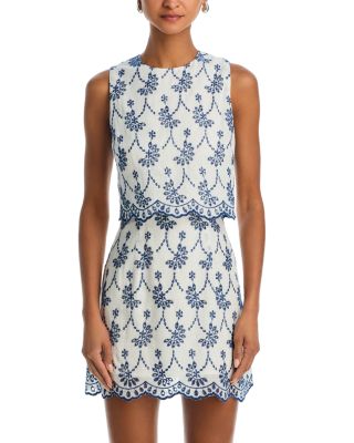 Embroidered Scalloped Mini Dress - Exclusive