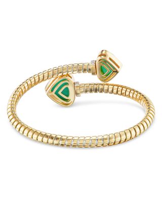 18K Yellow Gold Trisolina Chrysoprase & Diamond Bypass Bracelet