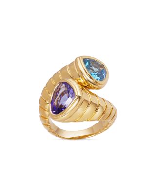 18K Yellow Gold Trisola Tanzanite & Blue Topaz Toi et Moi Ring