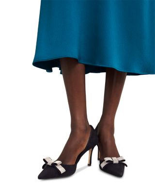 Women's Elva Jeweled Bow Court Kitten Heel Pumps 