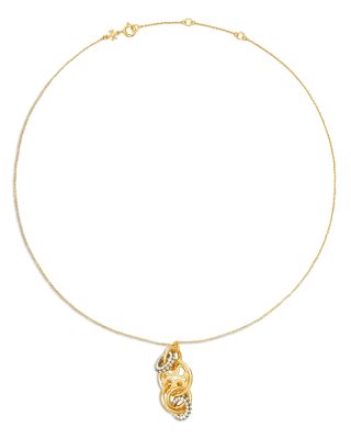 Tory Burch - Miller Double T & Pav&eacute; Interlocking Pendant Necklace in 18K Gold Plated, 16"-18"