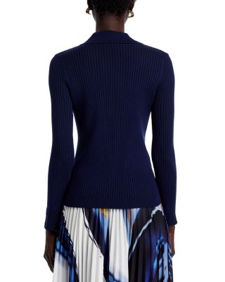 Button Front Rib Knit Asymmetrical Hem Sweater