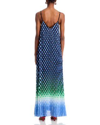 Printed Deep V Neck Pleated Maxi Dress