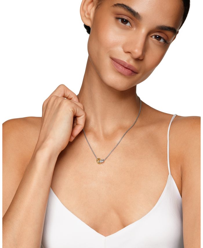 Petite Cable Linked Necklace in Sterling Silver with 14K Yellow Gold, 15-17"