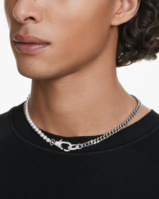 Dextera Crystal Pav&amp;eacute; &amp; Imitation Pearl Collar Necklace in Rhodium Plated, 18&amp;quot;