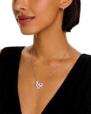 Diamond Butterfly Cluster Necklace in 14K White Gold, 0.75 tcw