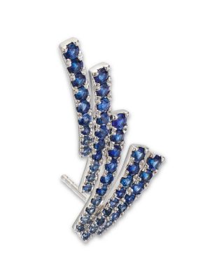 Sapphire Ear Climber Earrings in 14K White Gold, 2.0 tcw