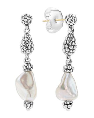 Sterling Silver Luna Keshi Pearl & Caviar Bead Drop Earrings