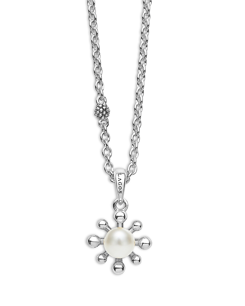 Lagos Sterling Silver Luna Cultured Pearl Fleur Pendant Necklace, 16-18