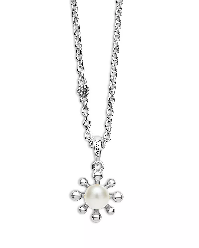 Lagos Sterling Silver Luna Cultured Pearl Fleur Pendant Necklace, 16