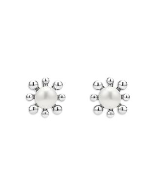 Sterling Silver Luna Cultured Pearl Fleur Stud Earrings