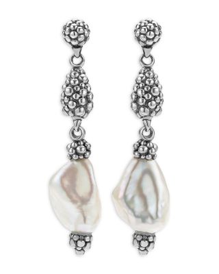 Sterling Silver Luna Keshi Pearl & Caviar Bead Drop Earrings