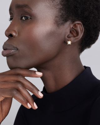 18K Yellow Gold Luna Cultured Pearl & Diamond Fleur Stud Earrings