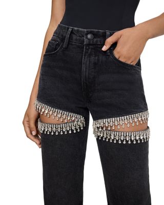 Good Icon High Rise Straight Rhinestone Cutout Jeans in K376