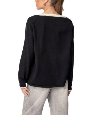 Contrast V Neck Knit Sweater