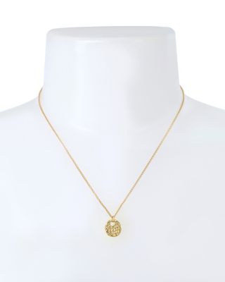 Hammered Coin Pendant Necklace in Gold Tone, 17"-19"