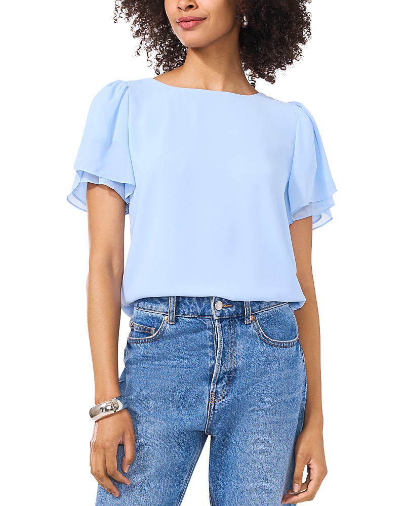 Shop Vince Camuto Flutter Sleeve Blouse In Sky