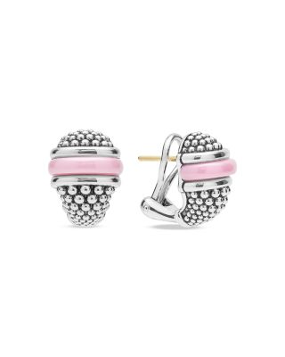 LAGOS - Sterling Silver Ceramic Pink Caviar Omega Clip Earrings