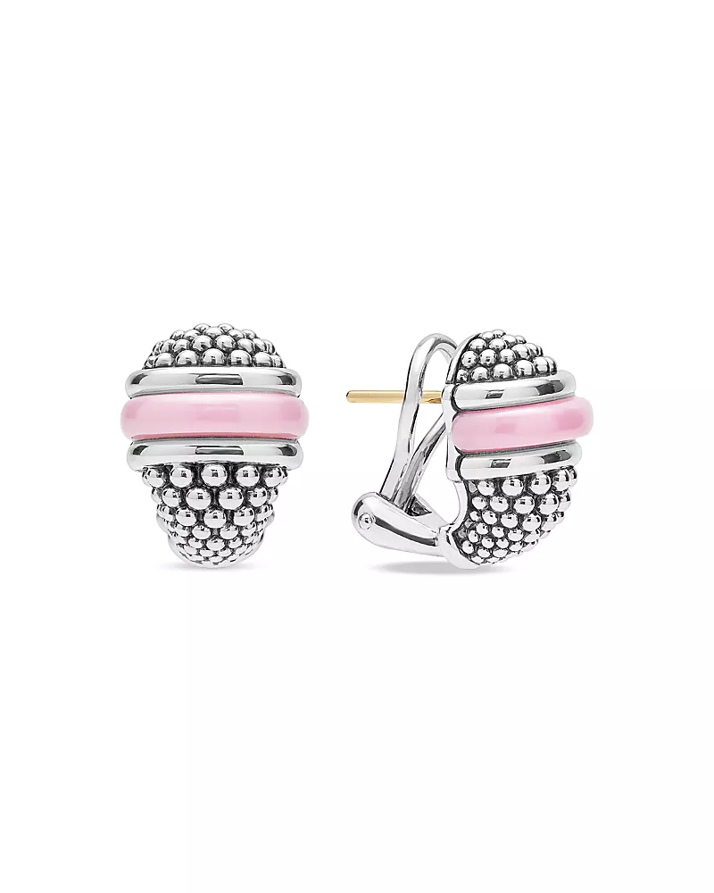 Lagos Sterling Silver Ceramic Pink Caviar Omega Clip Earrings