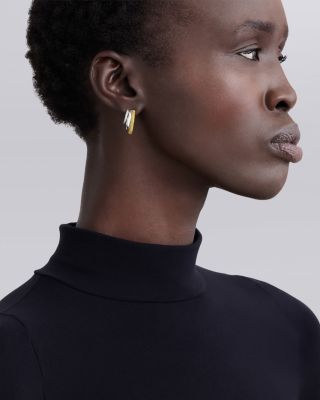 Two Tone Caviar Lux Three Ring Diamond Hoop Earrings, 0.16 tcw