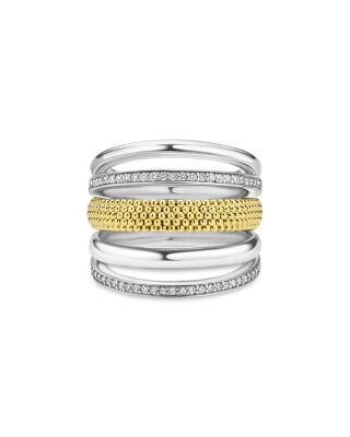 Two Tone Caviar Lux Five Row Diamond Ring, 0.29 tcw