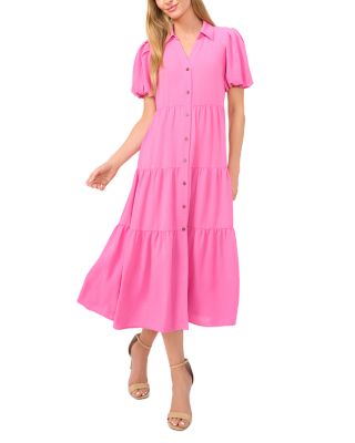 CeCe - Short Sleeve Tiered Maxi Shirt Dress