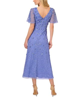 Beaded Mesh Flutter Sleeve Dress