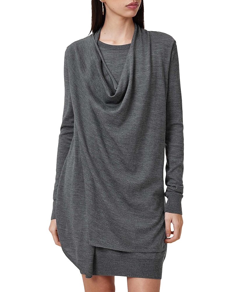 Allsaints Drina Wool Draped Dress In Grey Marl