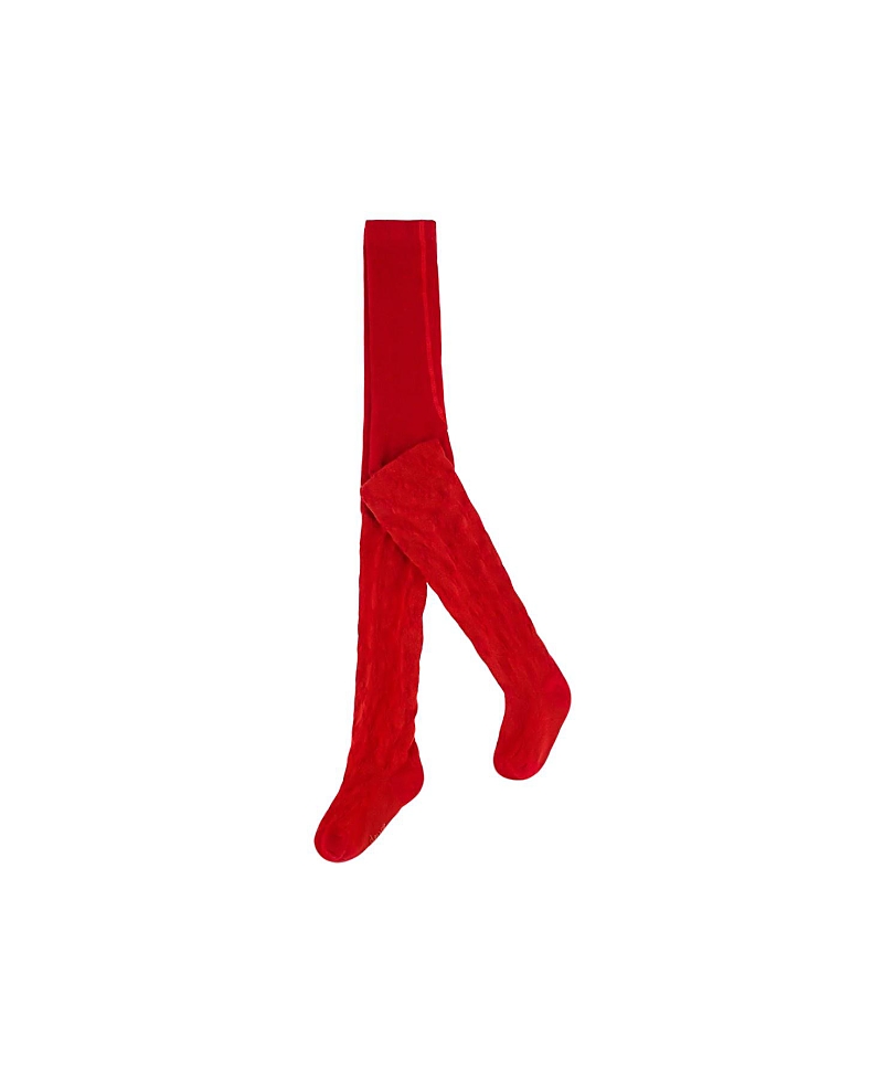 Deux Par Deux Unisex Tights With Bow Jacquard Red In Jester Red
