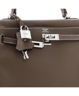 Pre-Owned HERMES Kelly 25 Handbag Grey Swift with Palladium Hardware