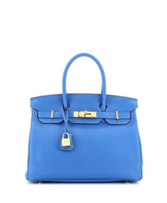 Pre-Owned Hermes Birkin 30 Handbag Blue Clemence with Gold Hardware
