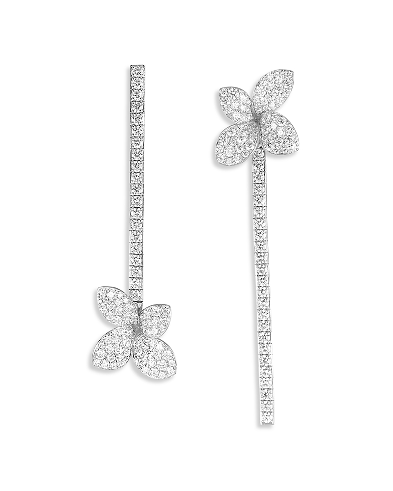 Pasquale Bruni 18k White Gold Heart To Earth Diamond Flower Single Linear Drop Earring In White