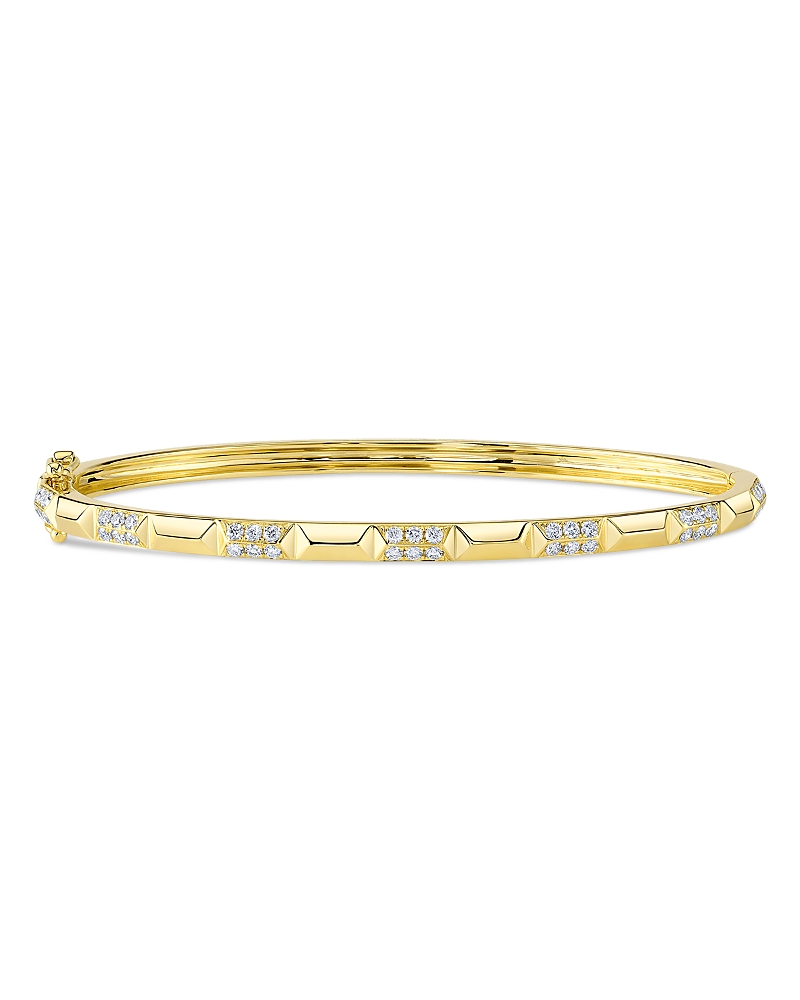 Shy Creation 14k Gold Kate Diamond Pave Geometric Bangle Bracelet In Gold