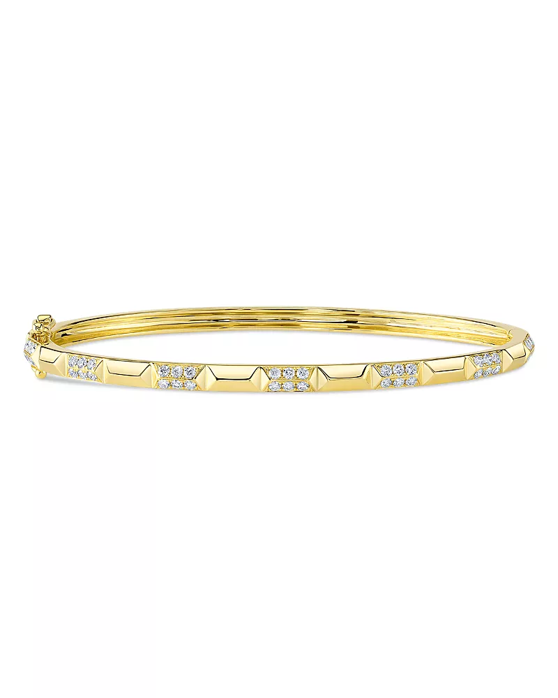 Shy Creation 14K Gold Kate Diamond Pave Geometric Bangle Bracelet