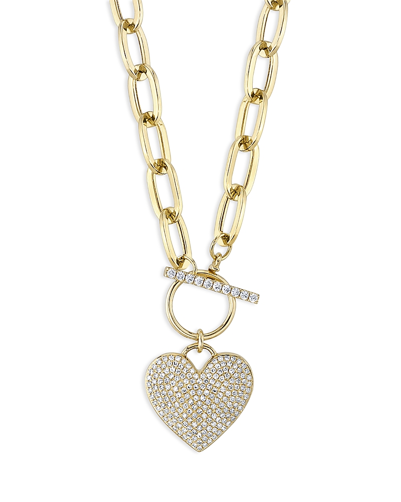 Shop Shy Creation 14k Yellow Gold Kate Diamond Paperclip Link Pave Heart Necklace, 18