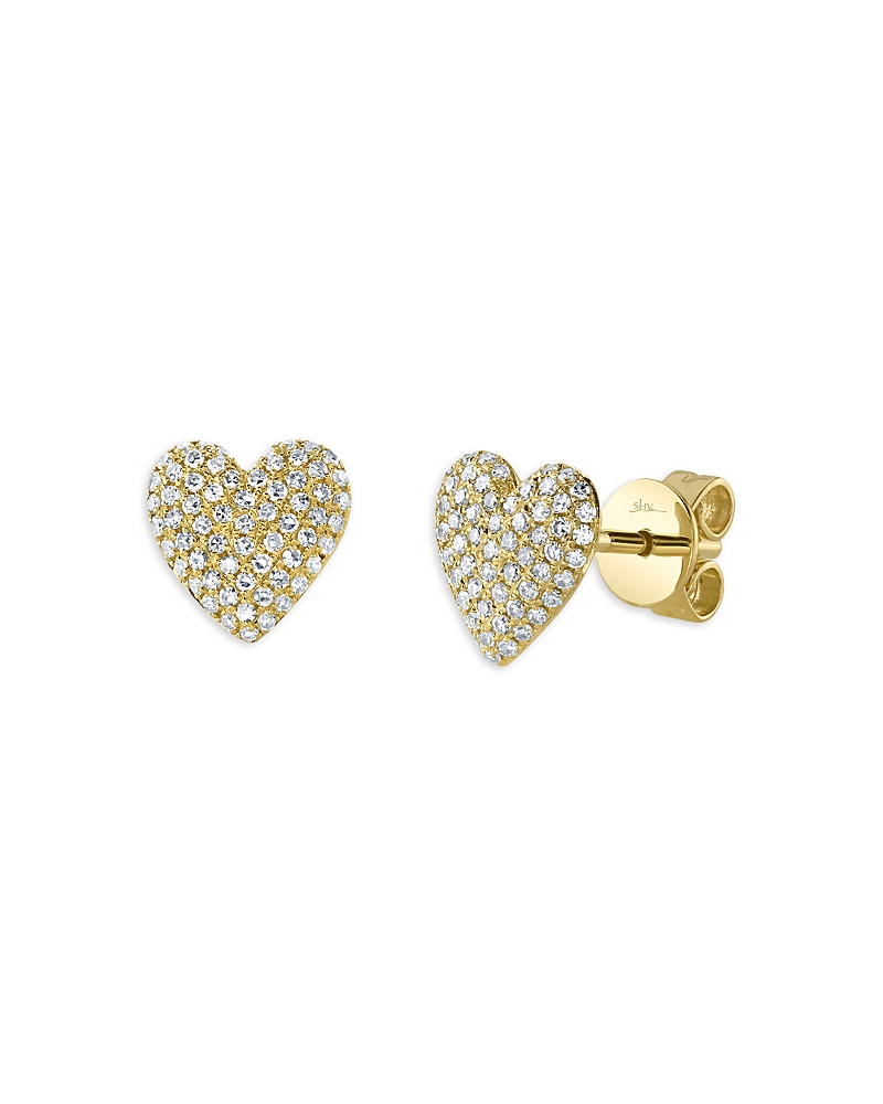 Shy Creation 14k Yellow Gold Kate Diamond Pave Heart Stud Earrings, 0.62 Ct. T. W. In Gold