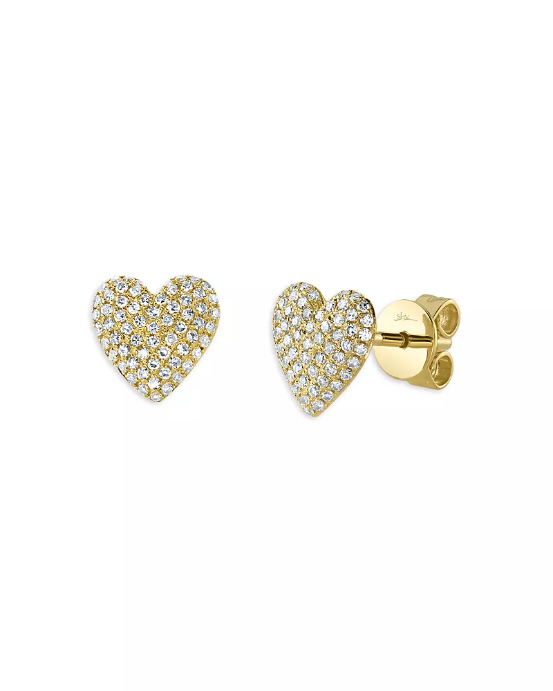 Shy Creation 14K Yellow Gold Kate Diamond Pave Heart Stud Earrings, 0.28 tcw