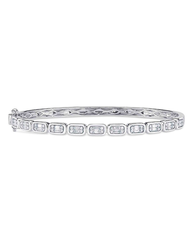 Shy Creation 14k White Gold Aleera Diamond Baguette & Round Cluster Bangle Bracelet In White