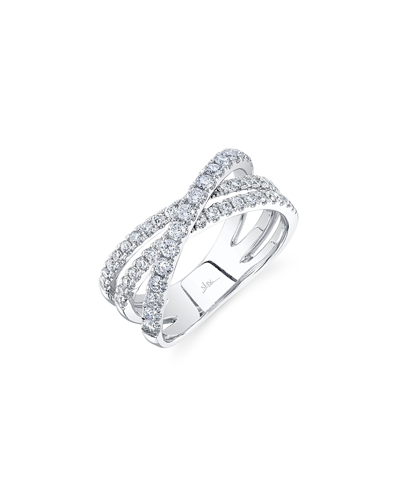 Shy Creation 14k White Gold Kate Diamond Multirow Crossover Ring In White