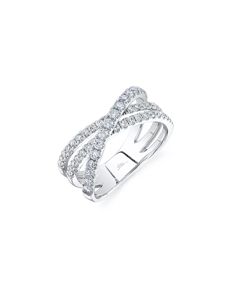 Shy Creation 14K White Gold Kate Diamond Multirow Crossover Ring