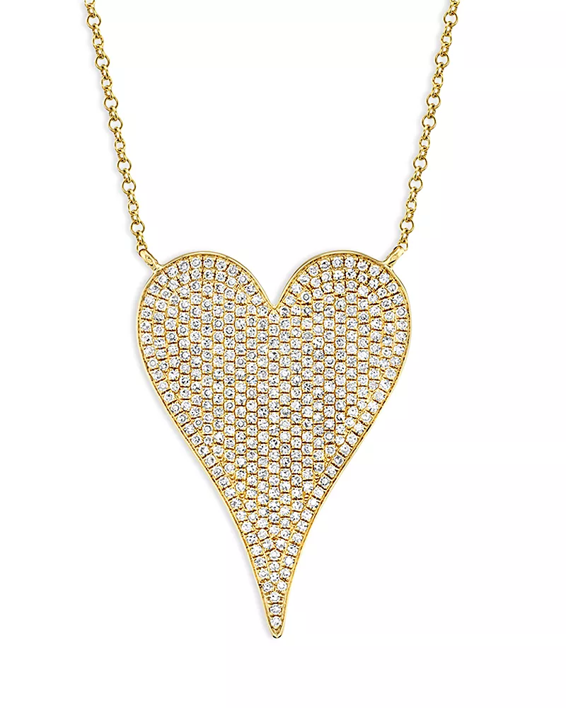 Shy Creation 14K Yellow Gold Kate Diamond Pave Heart Pendant Necklace, 18