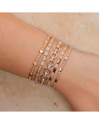 14K Yellow Gold Aleera Diamond Baguette & Round Cluster Link Tennis Bracelet