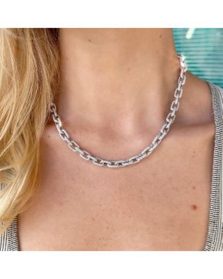 14K White Gold Kate Diamond Pav&eacute; Link Necklace, 18"