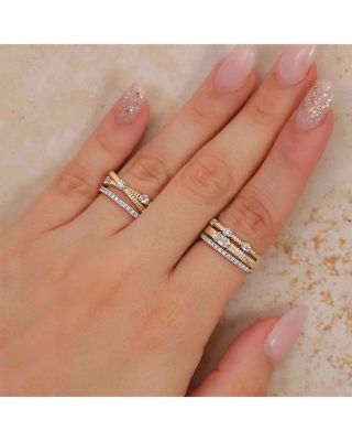 14K Yellow Gold Kate Diamond Ridged Triple Row Crossover Ring