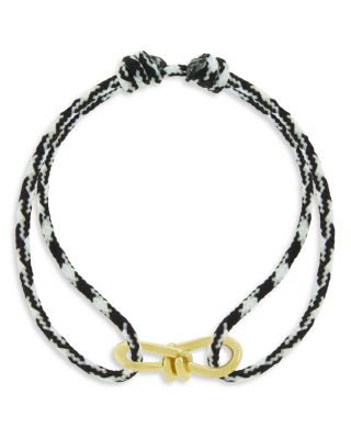 Men's 14K Yellow Gold Large Twisted Wire Black & White Cord Bracelet