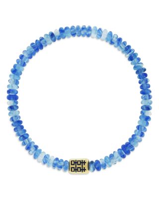 LUIS MORAIS - Men's 14K Yellow Gold Double Happiness Ingot Blue Watermelon Beaded Bracelet