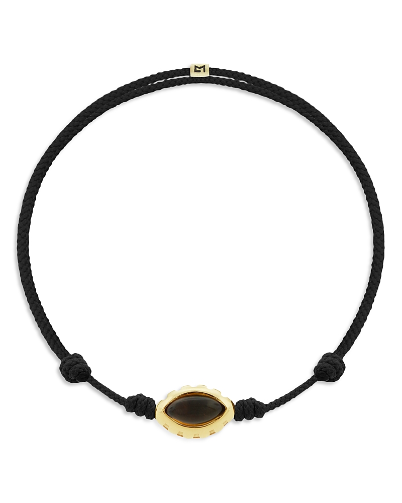 Luis Morais 14k Yellow Gold Citrine Eye Of The Idol Black Cord Bracelet In Black/gold