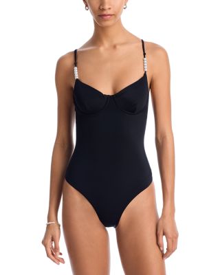 AQUA - Faux Pearl Underwire One Piece Swimsuit - Exclusive